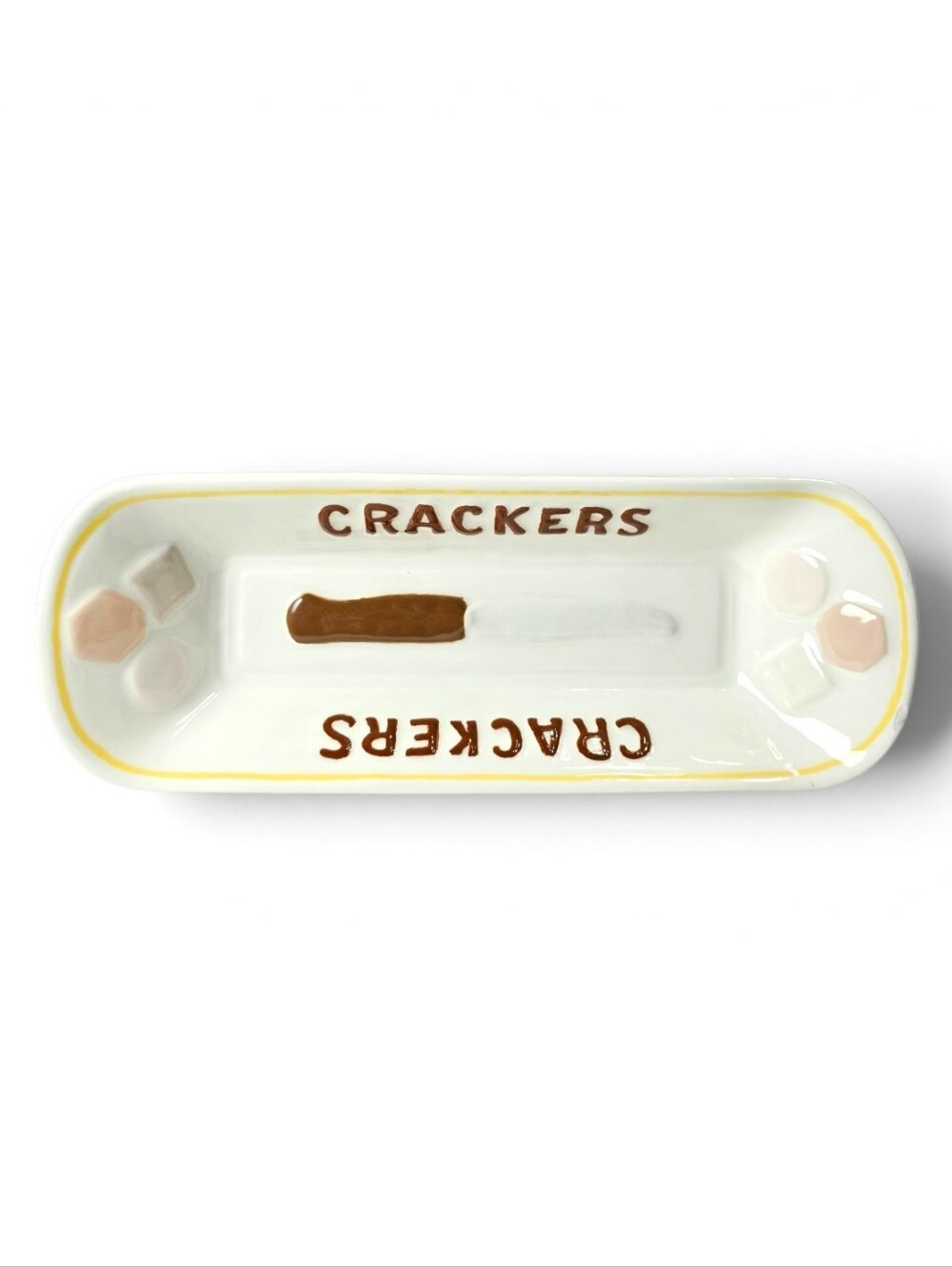 Vintage Ceramic Crackers Serving Tray in White and Brown